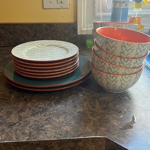 LN Macy’s Turquoise Kitchen Dish,Plate, and bowl set